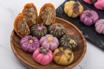 Korean traditional food various shapes of half moon shaped rice cake.