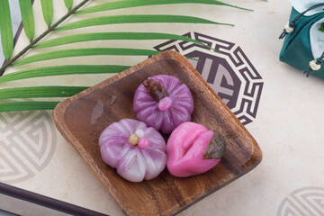 Korean traditional food various shapes of half moon shaped rice cake.