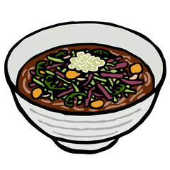 Illustration of Sansai Soba: Illustration like woodblock print