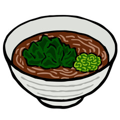Illustration of Wakame Soba : Illustration like woodblock print