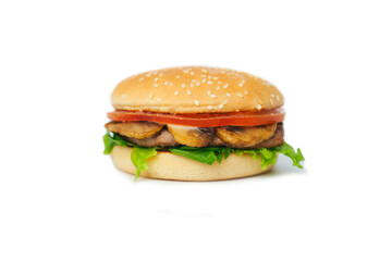 Hamburger on a white background. Cheeseburger on a white background. Fast food. Junk food.