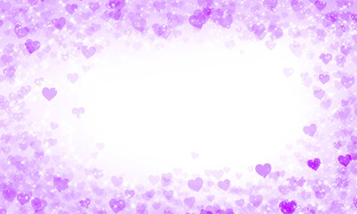 lilac romantic bright shiny background with many hearts and place for text in the center. Postcard for Valentine's Day, Christmas, Birthday