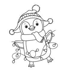 Penguin for coloring book.Line art design for kids coloring page.