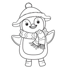Penguin for coloring book.Line art design for kids coloring page.