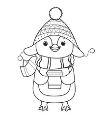 Penguin for coloring book.Line art design for kids coloring page.
