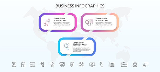Infographics rectangles with three steps, icons. Vector template used for diagram, business, banner, workflow layout, presentations, flowchart, info graph, timeline, content, levels, processes diagram