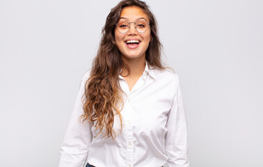  looking happy and pleasantly surprised, excited with a fascinated and shocked expression