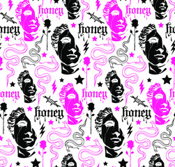 Sculpture seamless pattern with pink and black colors