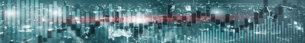 Canvas Prints candlestick chart with downtown hong kong cityscape skyscrapers. panoramic website banner.