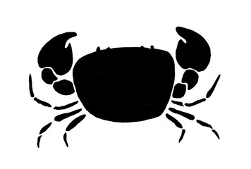 Realistic Crab in silhouette black simple shapes isolated on white background for label design template