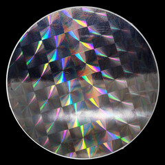 macro top shot of holographic foil sticker with cool grid pattern texture, holo sticker on real...