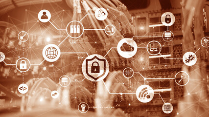 Data security concept. Icons: Closed Padlock, Wifi And cloud on digital background.