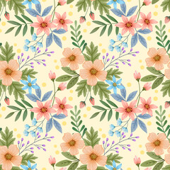 Colorful hand draw flowers seamless pattern for fabric textile wallpaper.