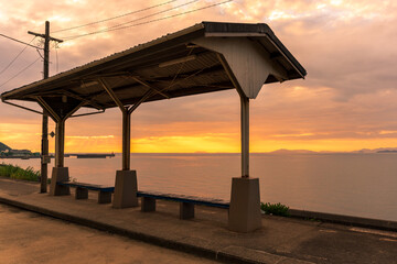 Popular Shimonada station with a view of the sea in Iyo city, Ehime prefecture