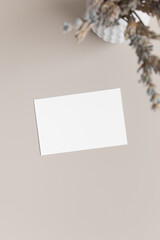 White business card mockup with a lavender. 85x55mm