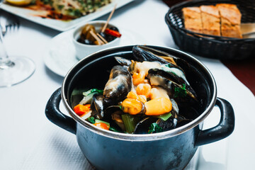 Italian Steamed Mussels cooked in Provencale style