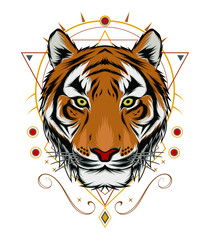 The Tiger head illustration. vector animal design template with ornament.