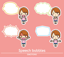 女性の表情と吹き出しのセット