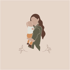 vector illustration of a girl holding a toddler,