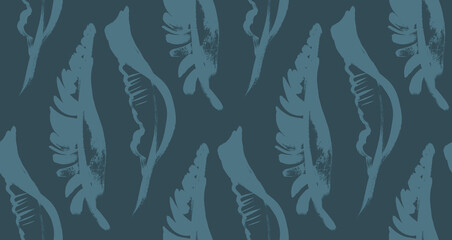 seamless dark blue pattern with tropical palm leaves arranged vertically for surface designs and mens designs