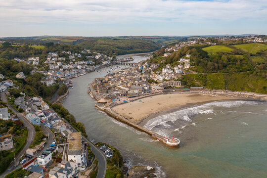 The Coastal Town of Looe in Cornwall UK Seen From The Air