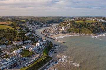 The Beautiful Coastal Town of Looe in Cornwall UK Seen From The Air in Summer