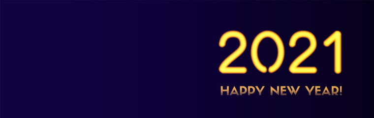 2021 Happy New Year vector long banner. Golden 2021 numbers on a dark background. Holiday header for social media