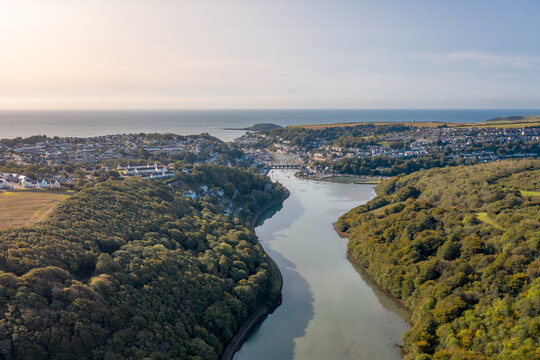 The Beautiful Coastal Town of Looe in Cornwall UK Seen From The Air in Summer