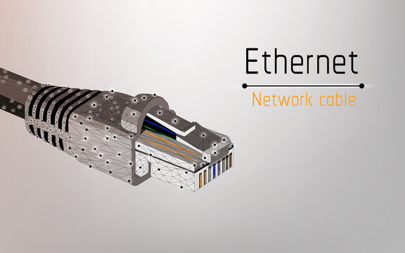 ethernet network cable, socket type rj45, internet,100mbps and more, web,be always online,connect to computer ,access to mobile apps, web site, vector illustration, triangle,plexsus,low poly,dot