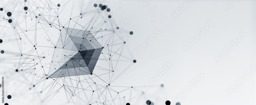 Poster Big data concept. Crystal mesh 3D illustration. Neural connections in digital brain. Data Network and Nanotechnology in Cyberspace