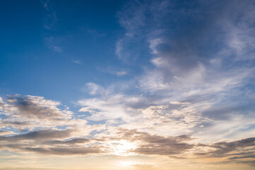 Naklejka na ściany i meble blue sky with clouds and sunset background
