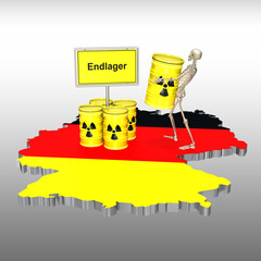 3d Atommüll Deutschland mit Skelett und Endlager, freigestellt © i-picture