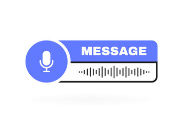 Voice messages bubble geometric badge with sound wave and microphone. Voice messaging correspondence. Modern flat style vector illustration