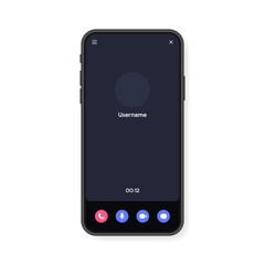 Mobile phone video call screen interface for video chatting, social media and communication. Smartphone mockup template. Vector illustration