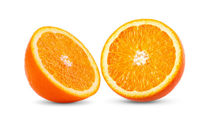 Ripe half of orange citrus fruit on white background