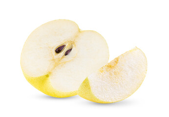Naklejka na ściany i meble Half of yellow pear fruit on white background