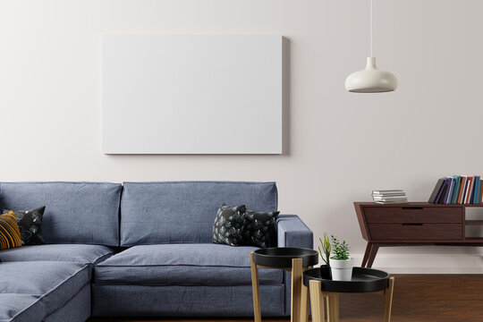 mock up poster frame in modern interior background, living room, Scandinavian style, 3D illustration © EZPS