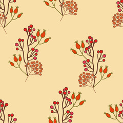 Vector red fall berries repeat pattern background