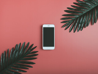 smartphone screen mockup decoration on pastel background. Office concept.