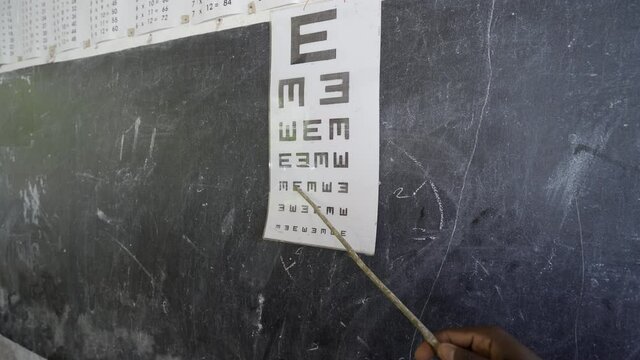 Teacher working with blind and partially sighted students. Africa