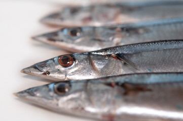 まな板の上に並べた秋刀魚 秋の味覚 クロースアップ  © lemacpro