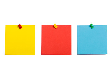 Sticky notes background. Reminder cards pinned to white wall. Office message texture. Empty copy...