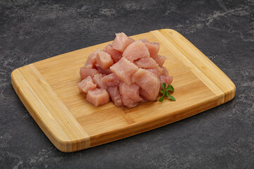 Raw diced chicken for cooking