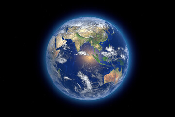Fototapeta na wymiar Blue Planet Earth Globe View from Space. Elements of this image furnished by NASA. 3d Rendering