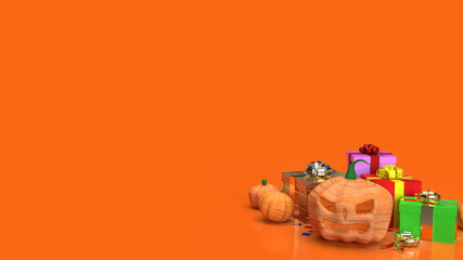  jack o lantern  and gift box  on orange background for halloween content 3d rendering.
