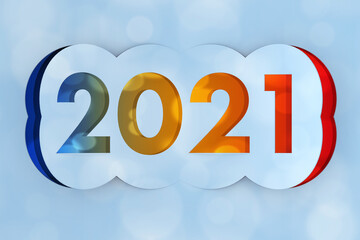 2021 Happy New Year Sign Cut from Paper. 3d Rendering