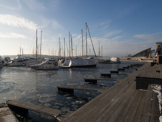 Sailboats on frozen water