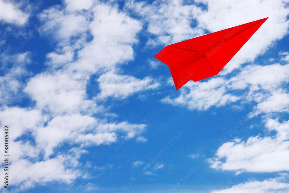 Poster Red Origami Paper Airplane. 3d Rendering