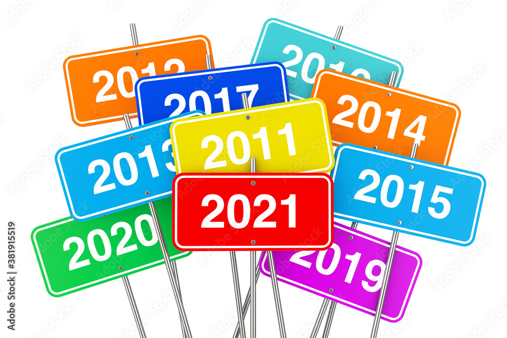 Poster 2021 New Year Color Signs. 3d Rendering