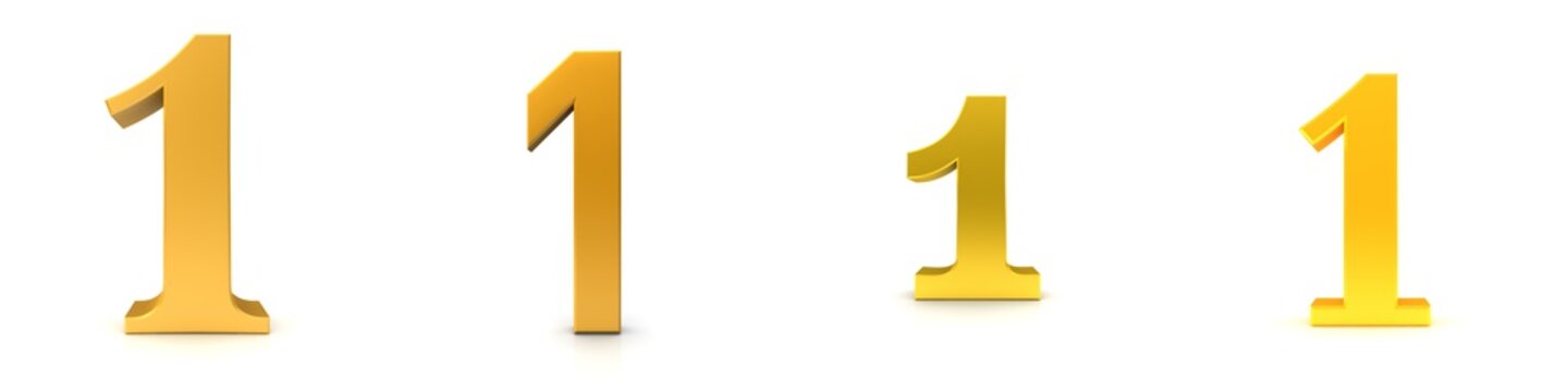 1 one number golden 3d numeral sign set